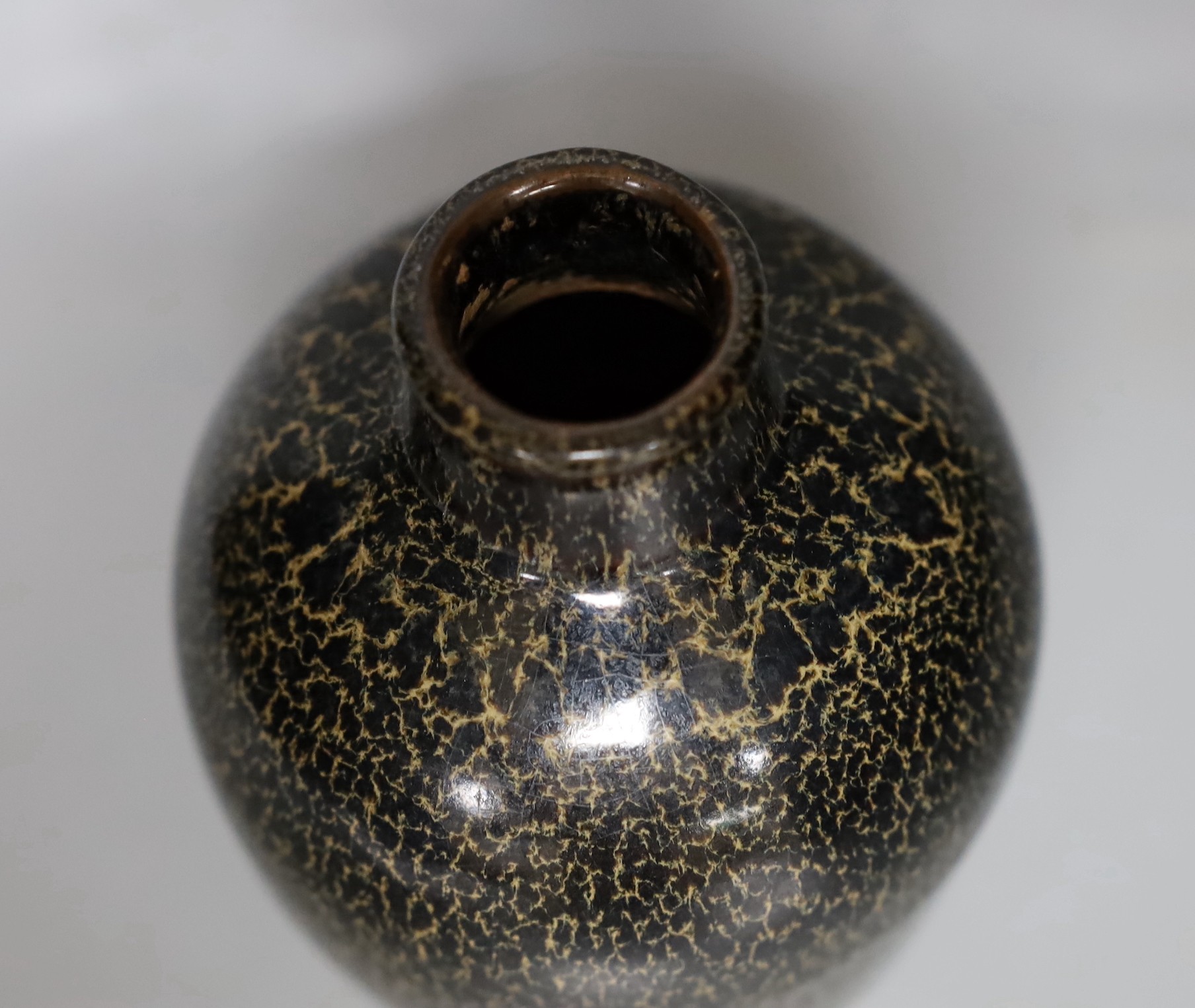 A Chinese oil spot glaze vase, Song style, 17cms high.